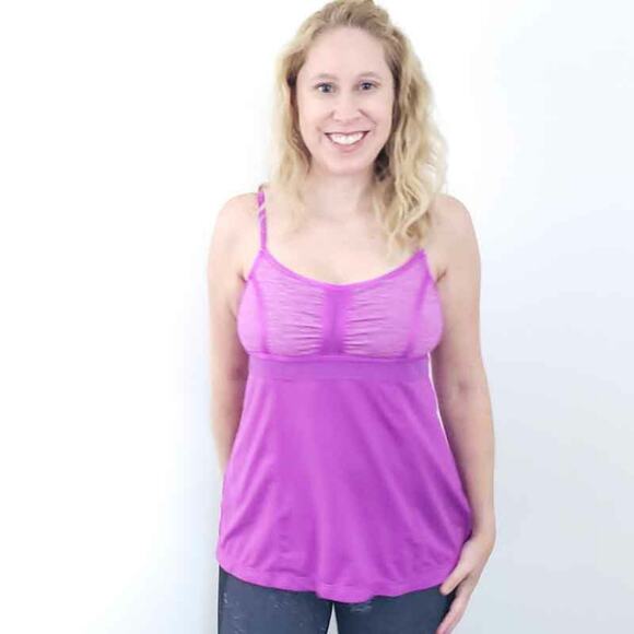 Zella Tank Top Built in Bra Purple Large Workout Shirt Adjustable Straps, Mesh - Picture 1 of 7